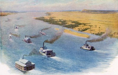 Der Vormarsch der anglo-ägyptischen Streitkräfte auf Omdurman, Sudan entlang des Nils im Jahr 1898 vor der Schlacht von Omdurman von Unknown